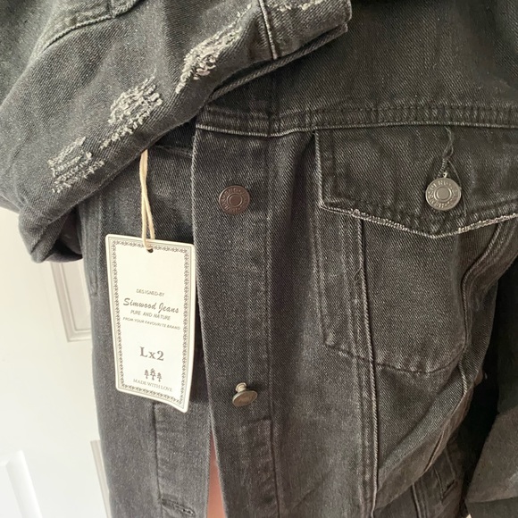 NWT Seven Black Denim Boho Distressed Jean Jacket - Picture 8 of 12